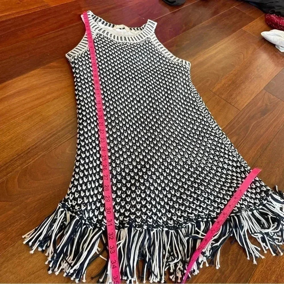 NWT Soft Surroundings Bambado Fringe Halter Tank Top Navy Blue White Knit S - Picture 11 of 13